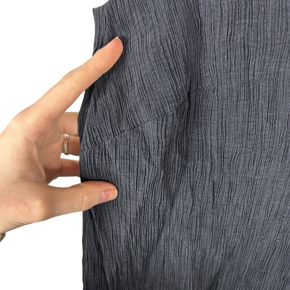 J Jill Pure Plus Size 1X Sleeveless Asymmetric Crinkle Tencel Shift Dress Blue - Picture 4 of 6